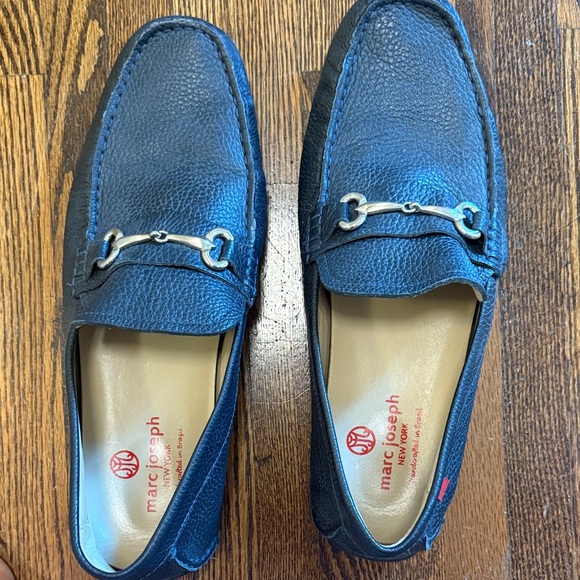 Marc Joseph Navy Leather Loafers with Silver Accent - Picture 1 of 3